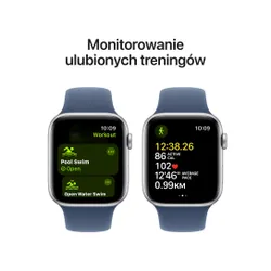 Apple Watch SE 2gen GPS 44mm koperta z aluminium (srebrny) + pasek sportowy rozmiar S/M (denim) 2024 (CPO)