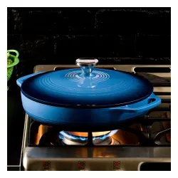 LODGE Cast Iron 3,5 l niebieski - garnek żeliwny z pokrywką