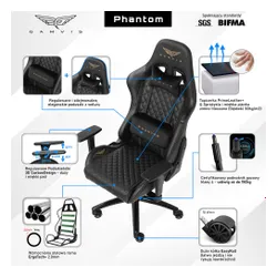 Fotel GAMVIS Phantom Large Pikowany Czarny (złote elementy)