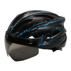 Kask rowerowy URBAN PRIME UP-HLM-EBK-BB Czarno-niebieski MTB (rozmiar L) + Magnetyczne okulary przeciwsłoneczne