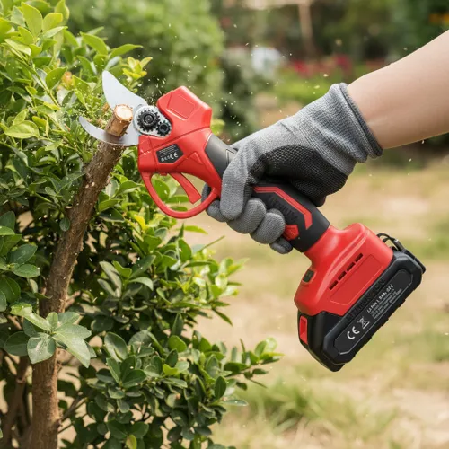 Ogrodowy sekator akumulatorowy elektryczny do gałęzi 2 akumulatory czerwony