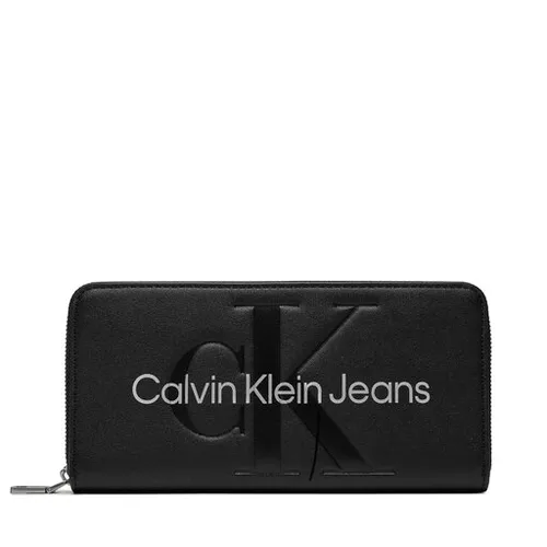 Большой женский кошелек Calvin Klein Jeans Sculpted Mono Zip Around Mono K60k607634 Black/Metallic Logo 0gl