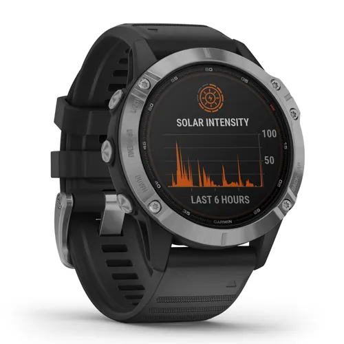 Смарт-часы Garmin FENIX 6 Solar серебристый с черным ремешком (010-02410-00)