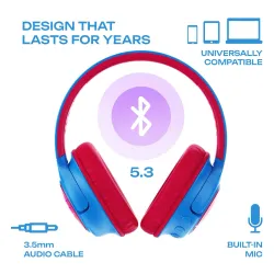 Słuchawki bezprzewodowe PowerLocus Bobo Nauszne Dla Dzieci Bluetooth 5.3 Niebiesko-czerwony