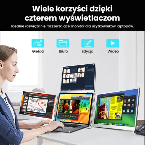 Monitor Extralink Smart Life S780 3-Screen 14" Full HD IPS 50Hz do laptopa 12" do 18,5"