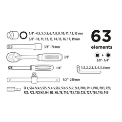 Klucze nasadowe 63szt. Top Tools 38D515