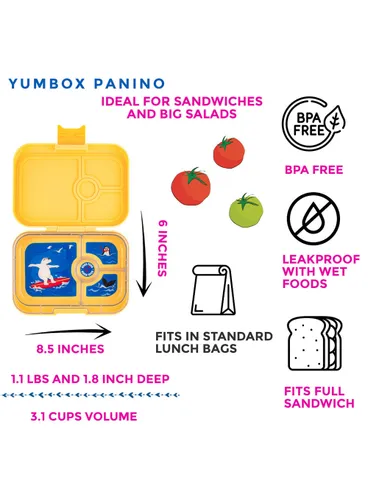 Yumbox Panino orta dikdörtgen öğle yemeği kutusu-Yoyo yellow / polar bear tray