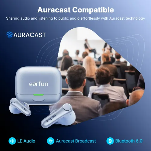 Słuchawki bezprzewodowe Earfun Air Pro 4+ ANC Dokanałowe Bluetooth 6.0 Funkcje AI Niebieski