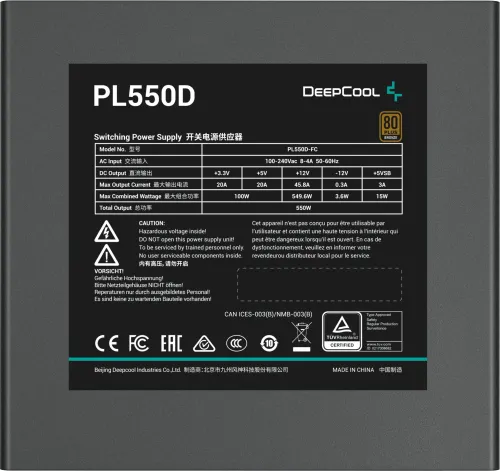 Zasilacz DeepCool PL550D 550W 80+ Bronze Czarny