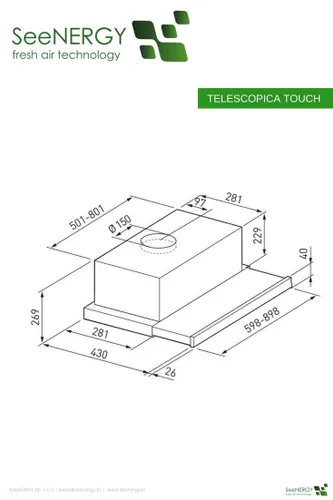 Okap SeeNERGY Telescopica Touch 90 Biały