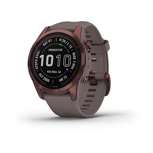 Смарт-часы Garmin FENIX 7S Sapphire Solar титановый темно-бронзовый с серым силиконовым ремешком (010-02539-29)