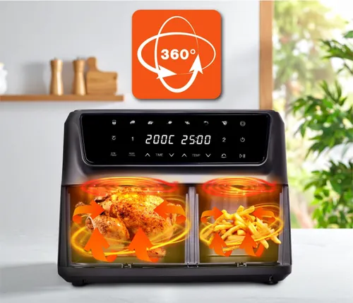 Air Fryer Frytkownica beztłuszczowa ELDOM FR220 Dualo 11l z podwójnym koszem i okienkiem do obserwacji postępów gotowania