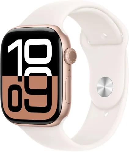 Apple Watch 10 GPS 42mm koperta z aluminium (różowe złoto) + pasek sportowy rozmiar S/M (łagodny róż) (Stan Doskonały)