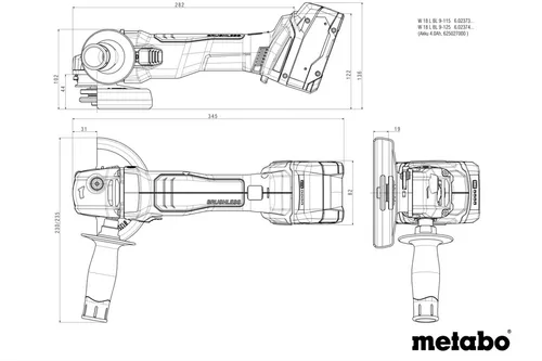 Akumulatorowa szlifierka kątowa Metabo W 18 L BL 9-125