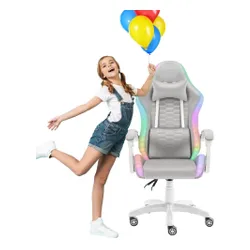 Fotel HELL'S CHAIR HC-1000 LED RGB Kids Szary
