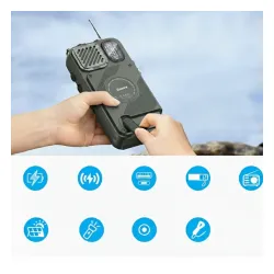 Radioodbiornik Hawk R40 Na korbkę, Solarne, Latarka, Radio FM Bluetooth Zielony
