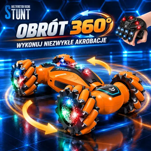 Samochód zdalnie sterowany rc ręką gesty ledy dym auto 4x4 stunt car 360°