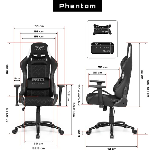Fotel GAMVIS Phantom Large Czarny (białe elementy)