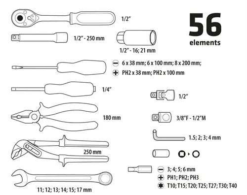 Zestaw narzędzi 56szt. Topex 38D224