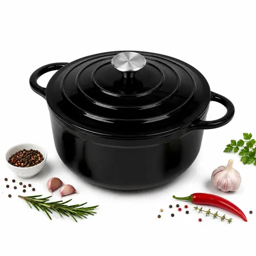 Garnek żeliwny emaliowany 28cm 5.9L ciężki indukcja Czarny KRISBERG