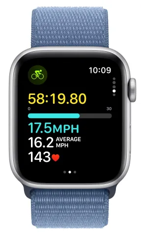 Apple Watch SE GPS 44mm алюминиевый серебристый / зимний синий спортивный браслет