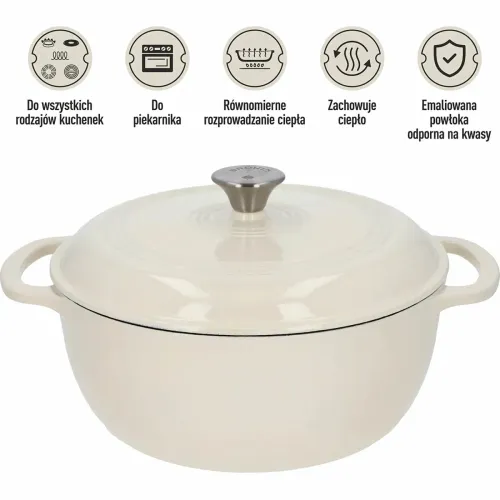 BROWIN Ecru 5,8 l - garnek żeliwny emaliowany
