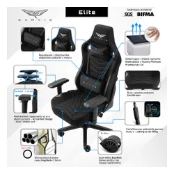 Fotel GAMVIS Elite 2.0 XL Basic Czarny (białe elementy)