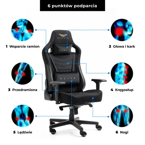 Fotel GAMVIS Elite 2.0 Pro XXL Czarny (złote elementy)