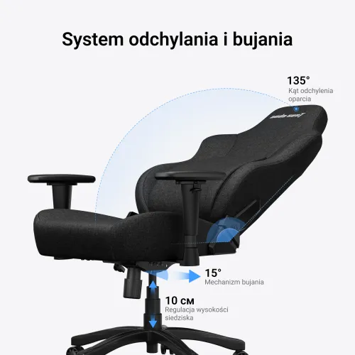 Fotel Anda Seat Phantom 4 L Black Fabric Gamingowy do 100kg Tkanina Czarny