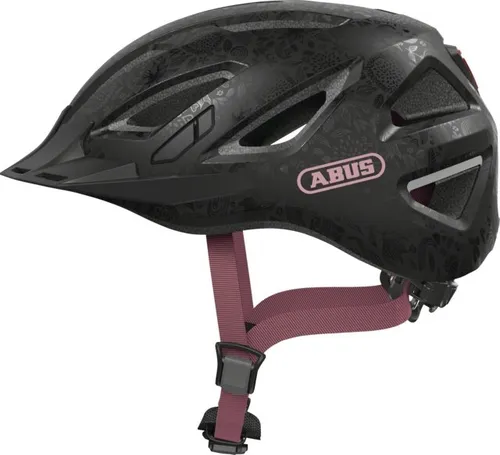 Kask rowerowy ABUS Urban-I 3.0 Flower Art Czarno-fioletowy Miejski (rozmiar L)