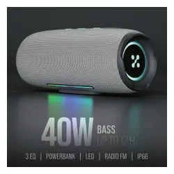 Głośnik mobilny XMUSIC BTS860 Bluetooth, Moc 40W, IP66, Akumulator 5000 mAh,  Radio FM, Szary