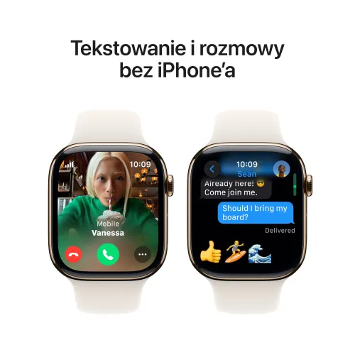 Apple Watch 10 GPS + Cellular 42mm koperta z tytanu (złoty) + pasek sportowy rozmiar M/L (księżycowa poświata)