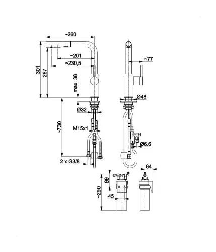 Bateria KFA Armatura Duero Pure Basic Pull-Out 6623-113-81 Czarny Stal szlachetna