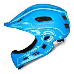 Kask rowerowy WOZINSKY HT-27N Niebieski Full Face dla Dzieci z odkręcaną szczęką i lampką (rozmiar uniwersalny)