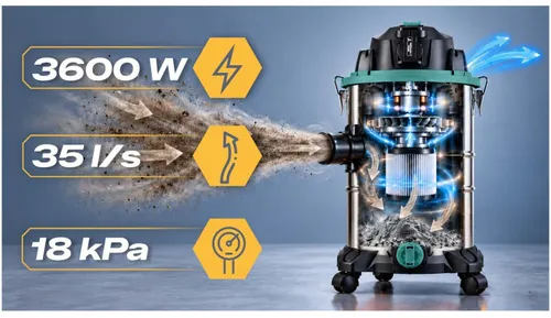 Odkurzacz Przemysłowy 30 L 3600 W Bezworkowy Na Mokro I Sucho Hm-409