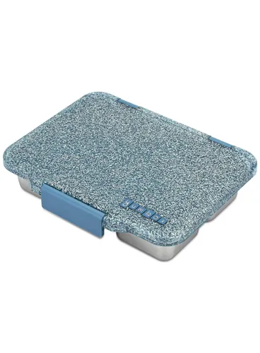 Lunchbox 4-komorowy Yumbox Pret ze stalową tacą - Paris blue glitter