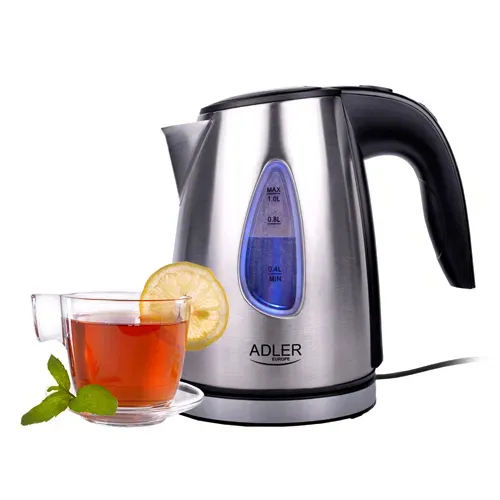ADLER Electric Kettle 1 l srebrny - czajnik elektryczny bezprzewodowy stalowy