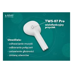 Słuchawki bezprzewodowe Savio TWS-07 PRO Dokanałowe Bluetooth 5.0 Biały