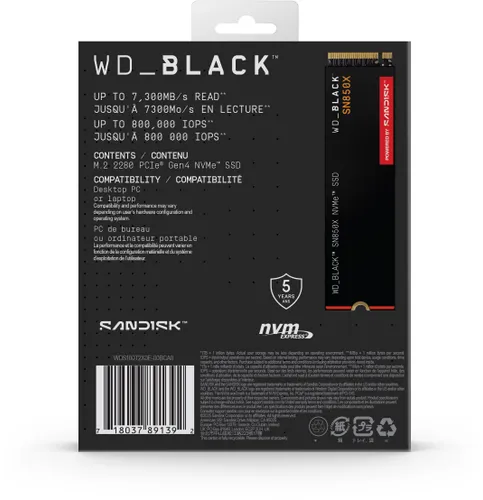Dysk SSD WD Black SN850X 1TB PCIe Gen4 x4 Bez radiatora
