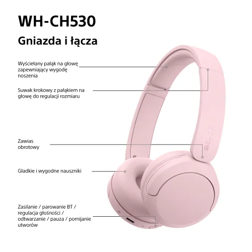 Słuchawki bezprzewodowe Sony WH-CH530 Nauszne Bluetooth 6.0 Różowy