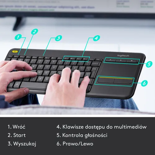 Klawiatura membranowa Logitech Wireless Touch Keyboard K400 Plus Szary