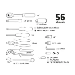 Zestaw narzędzi 56szt. Topex 38D224