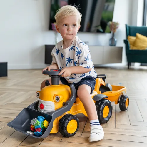 Falk Jeździk Traktor Komatsu z Łyżką Koparką i Przyczepą od 1-3 Lat