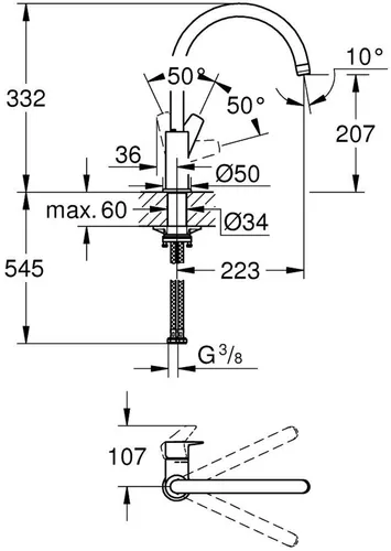 Bateria GROHE BauEdge 31367001 Chrom