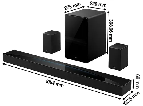 Soundbar TCL Q85H Pro Czarny 7.1.4-kanałowy, Bezprzewodowy Subwoofer, 4K, HDMI eARC, Wi-Fi, BT, Dolby Atmos, DTS:X