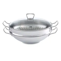 FISSLER Nanjing 36 cm - patelnia / wok ze stali nierdzewnej z pokrywką