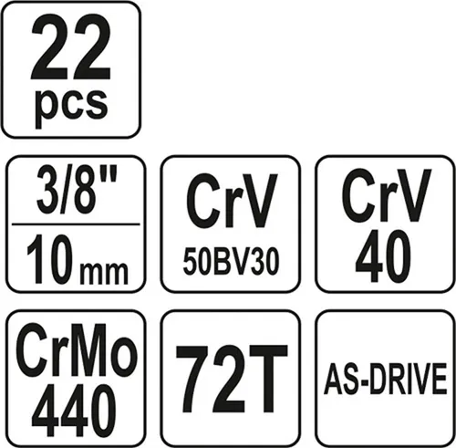 Zestaw narzędziowy 3/8'', 22szt. Yato YT-38561