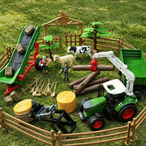 Zestaw Farma Traktor Przyczepa Ciągnik Zagroda Maszyny Rolnicze Zwierzęta Figurki