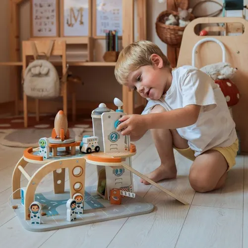 Tooky Toy Drewniany Kosmiczny Parking Stacja Kosmiczna