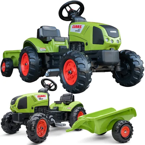 Falk Traktor Claas Zielony na Pedały z Przyczepą + Klakson od 2 Lat.